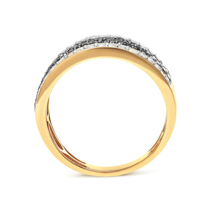 14K Yellow Gold Plated .925 Sterling Silver 1 1/4 Cttw White and Black Treated Diamond Multi Row Band (Black/I-J Color, I2-I3 Clarity)-3