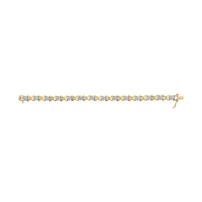 10k Yellow Gold 2.00 Cttw Diamond Cluster and Alternating "X" Link Bracelet (I-J Color, I3 Clarity) - 7"-3