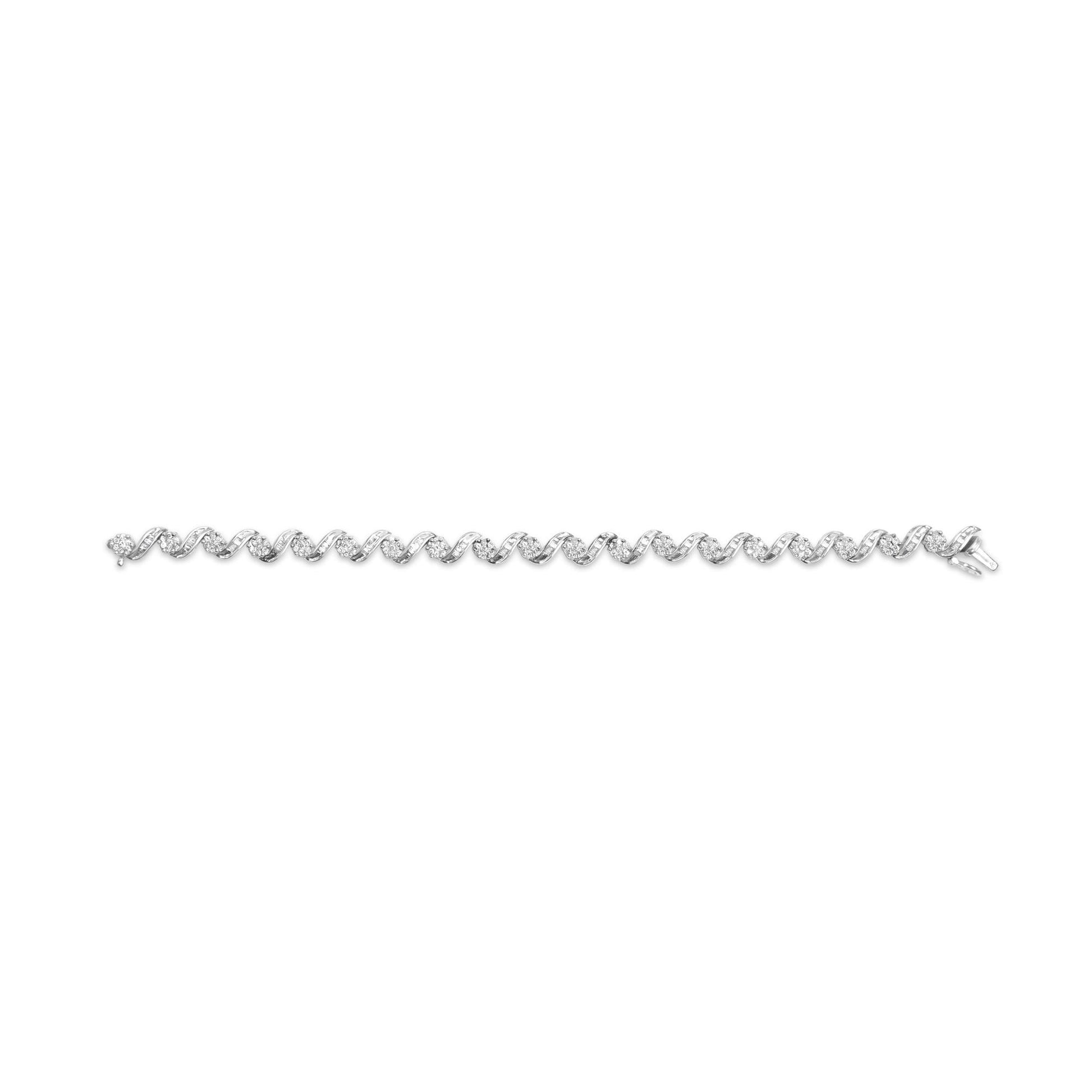 14K White Gold 2.00 Cttw Diamond Cluster and Spiral Link Bracelet (I-J Color, I1-I2 Clarity) - 7"-3