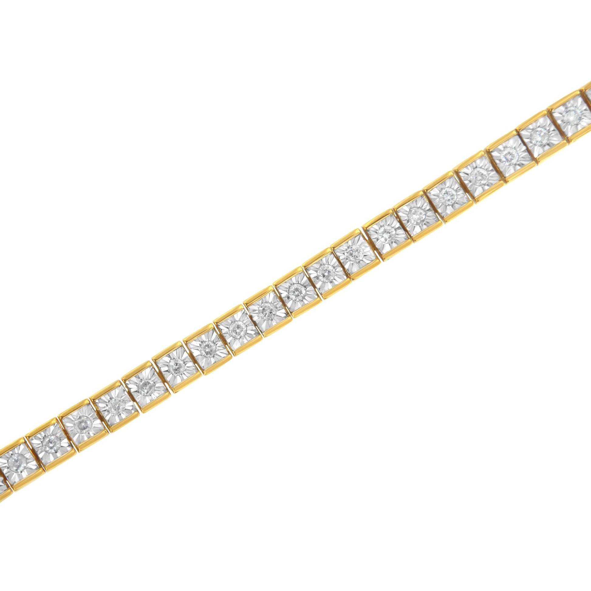 14K Yellow Gold Plated .925 Sterling Silver 1.0 Cttw Miracle Set Diamond Milgrain Link Tennis Bracelet (I-J Color, I2-I3 Clarity) - 7" Inches-3