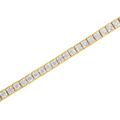 14K Yellow Gold Plated .925 Sterling Silver 1.0 Cttw Miracle Set Diamond Milgrain Link Tennis Bracelet (I-J Color, I2-I3 Clarity) - 7" Inches-3