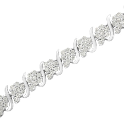 .925 Sterling Silver Diamond Floral Cluster Link Bracelet (2 3/4 cttw, I-J Color, I3 Clarity) - Size 7.25"-3