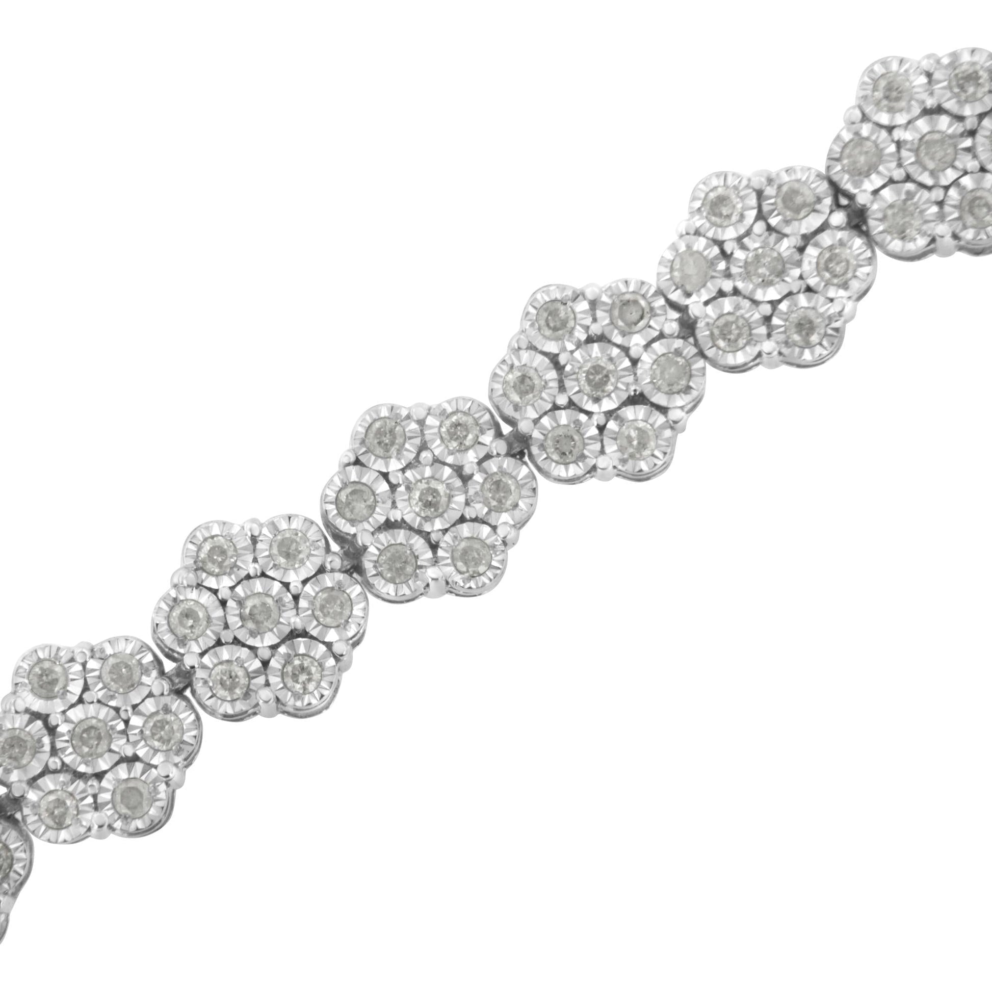 .925 Sterling Silver 2.0 cttw Diamond 7 Stone Floral Cluster Link Bracelet (I-J Color, I3 Clarity) -7.25"-3