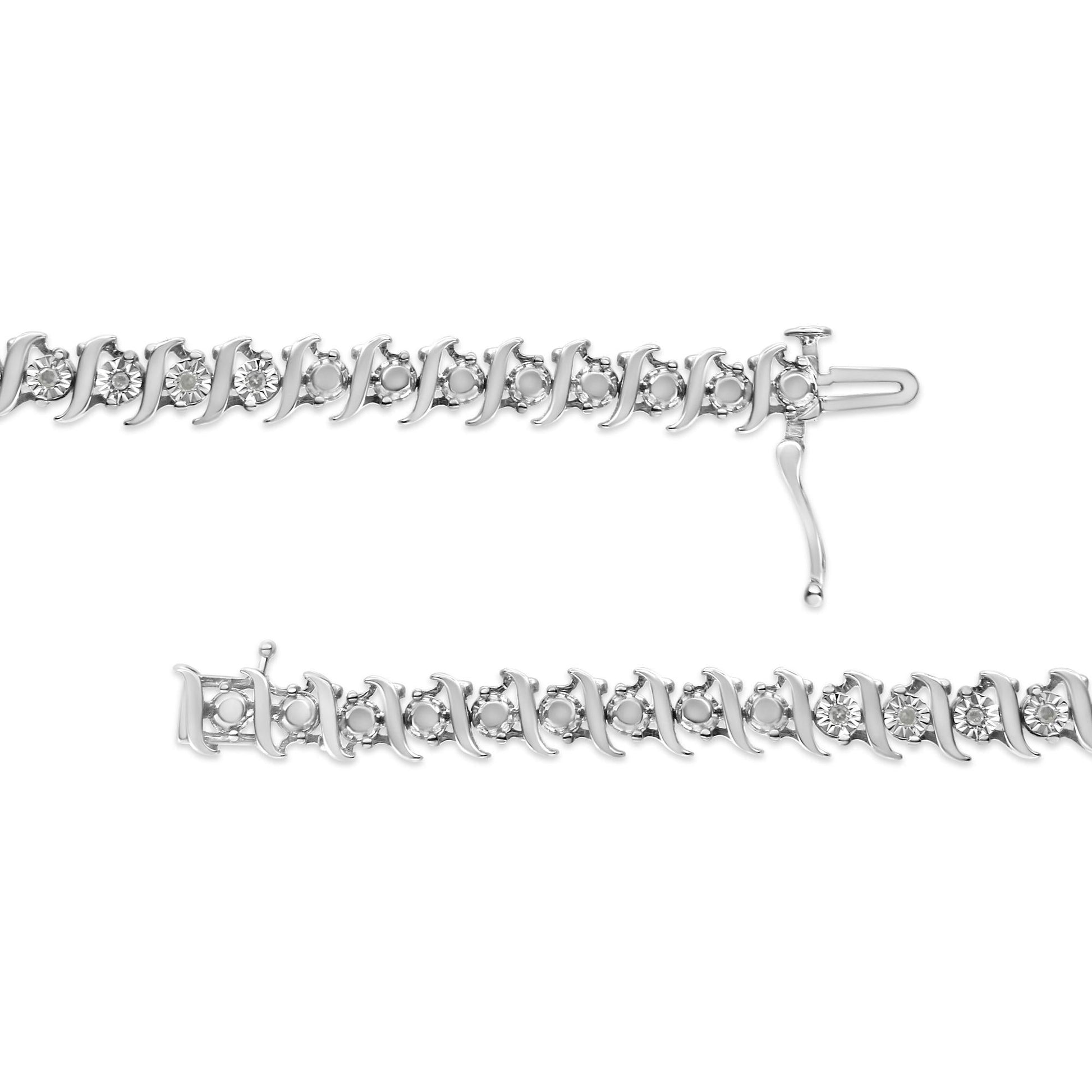 .925 Sterling Silver 1/4 Cttw Diamond Miracle-Set "S" Link Tennis Bracelet (I-J Color, I3 Clarity) - Size 7.25" Inches-3