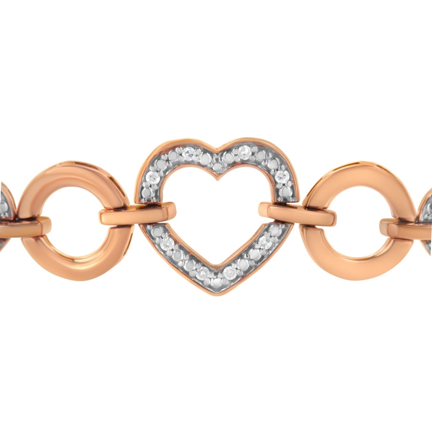 14K Rose Gold Plated .925 Sterling Silver Diamond Accent Circle and Heart Link Adjustable 6”-10” Bolo Bracelet (I-J Color, I3 Clarity)-3