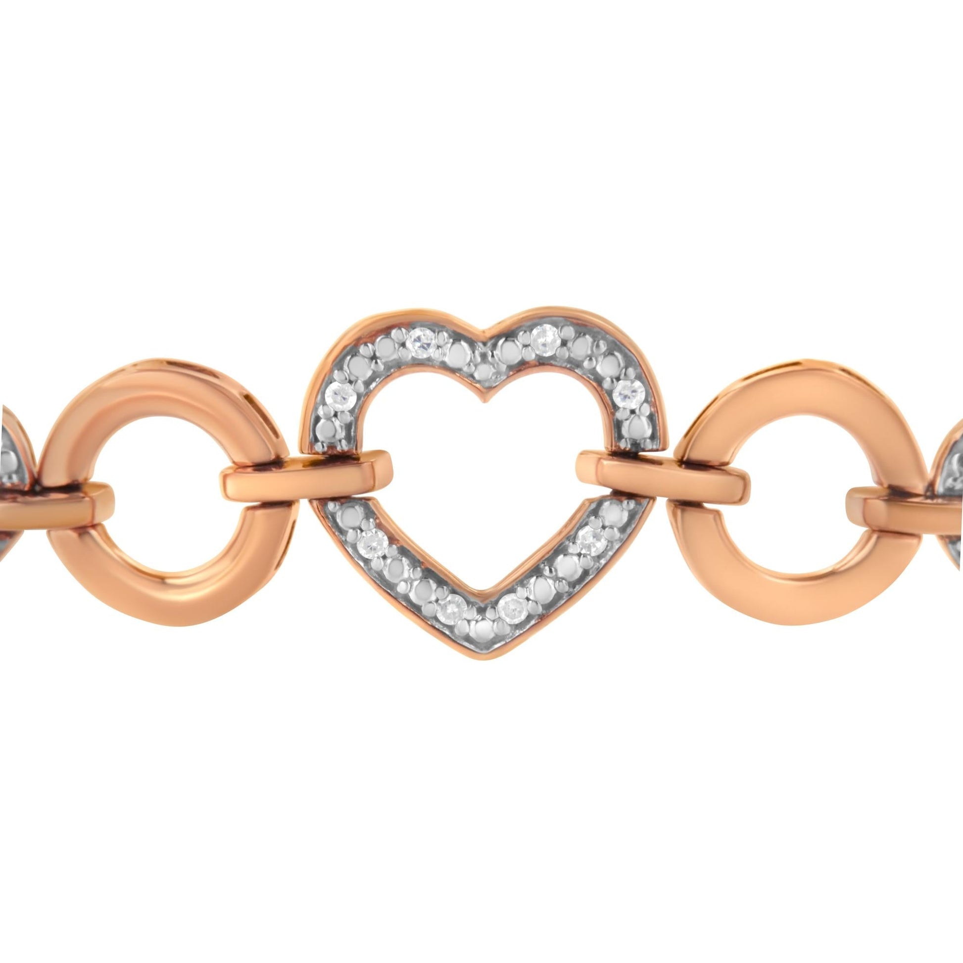 14K Rose Gold Plated .925 Sterling Silver Diamond Accent Circle and Heart Link Adjustable 6”-10” Bolo Bracelet (I-J Color, I3 Clarity)-3
