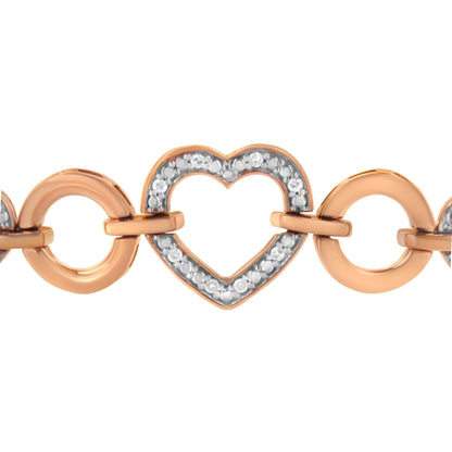 14K Rose Gold Plated .925 Sterling Silver Diamond Accent Circle and Heart Link Adjustable 6”-10” Bolo Bracelet (I-J Color, I3 Clarity)-3