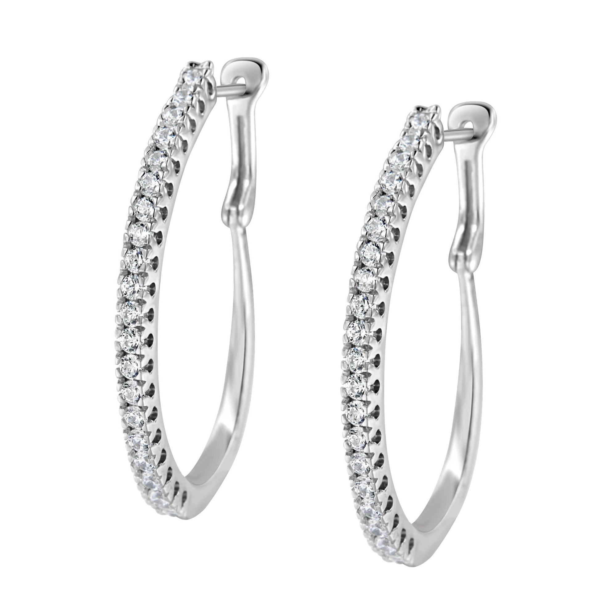 10KT White Gold 1 cttw Diamond Hoop Earrings (I-J Clarity, I2-I3 Color)-3