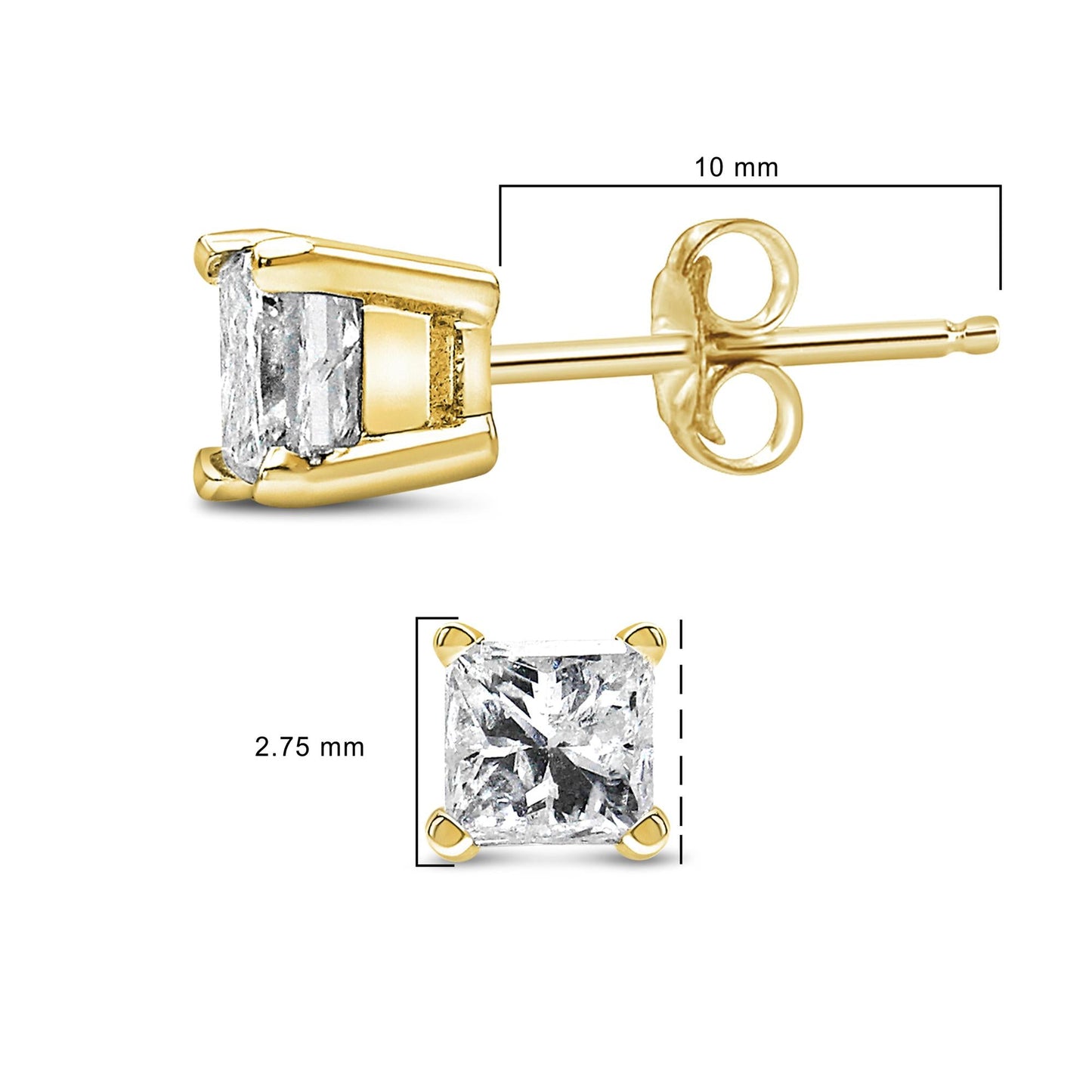 AGS Certified 14k Yellow Gold 1/4 cttw 4-Prong Set Princess-Cut Solitaire Diamond Push Back Stud Earrings (F-G Color, SI2-I1 Clarity)-3