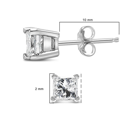 14K White Gold 1/10 Cttw Princess-cut Diamond Solitaire Stud Earrings (H-I Color, I1-I2 Clarity)-3