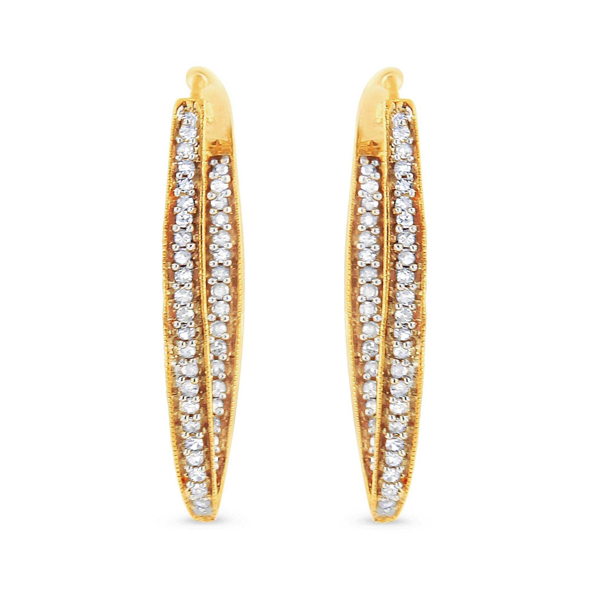 10K Yellow Gold 1/2 Cttw Round-Cut Diamond Modern Hoop Earrings (I-J Color, I2-I3 Clarity)-3