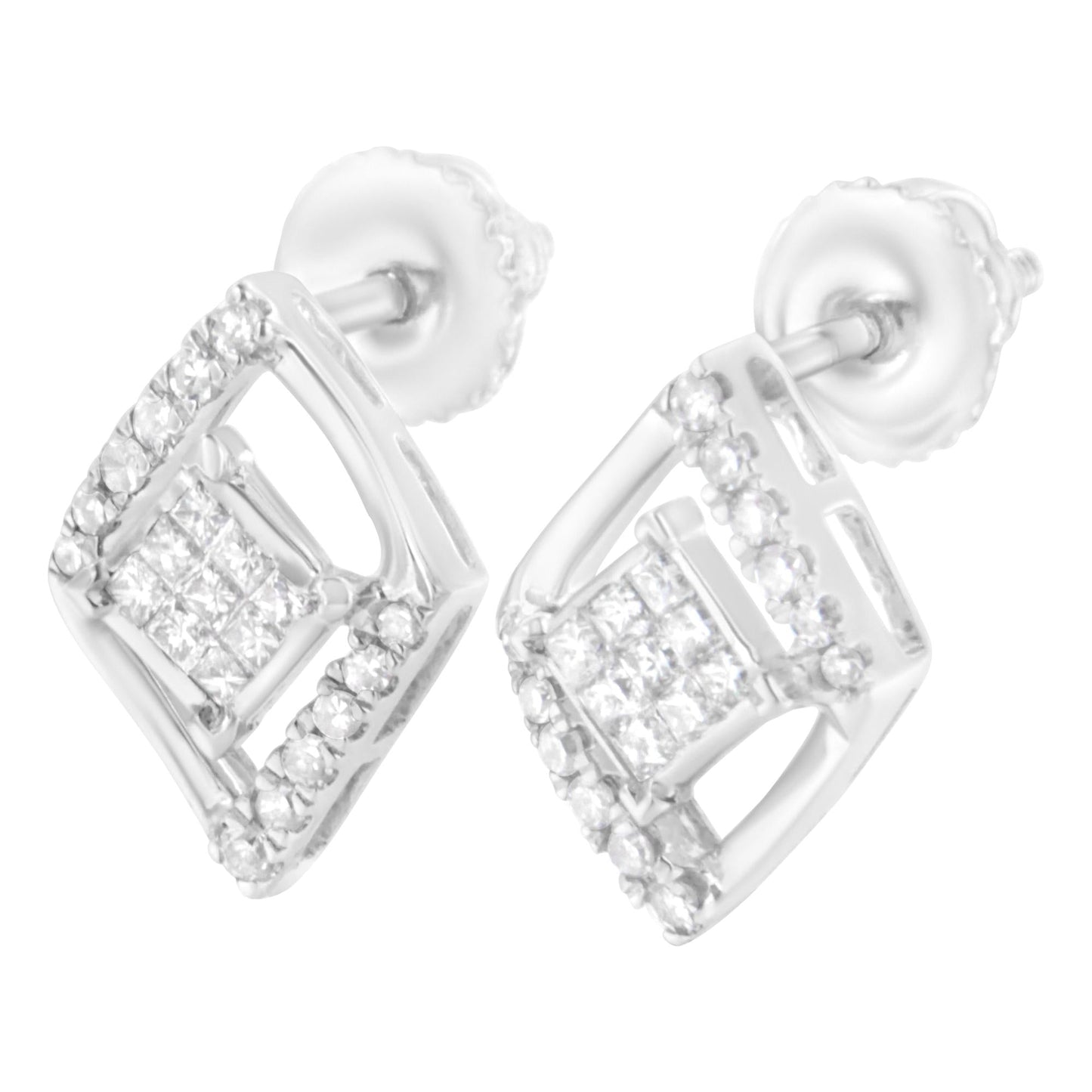 10K White Gold 1/3 cttw Princess-cut Diamond Double Triangle Composite Stud Earrings (H-I Color, SI1-SI2 Clarity)-3
