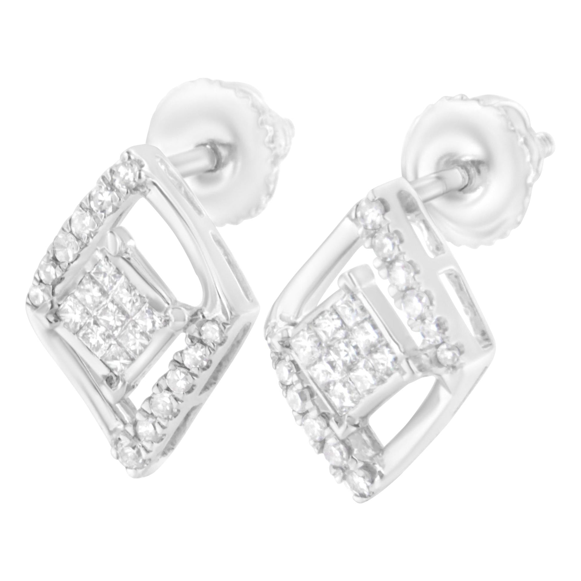 10K White Gold 1/3 cttw Princess-cut Diamond Double Triangle Composite Stud Earrings (H-I Color, SI1-SI2 Clarity)-3