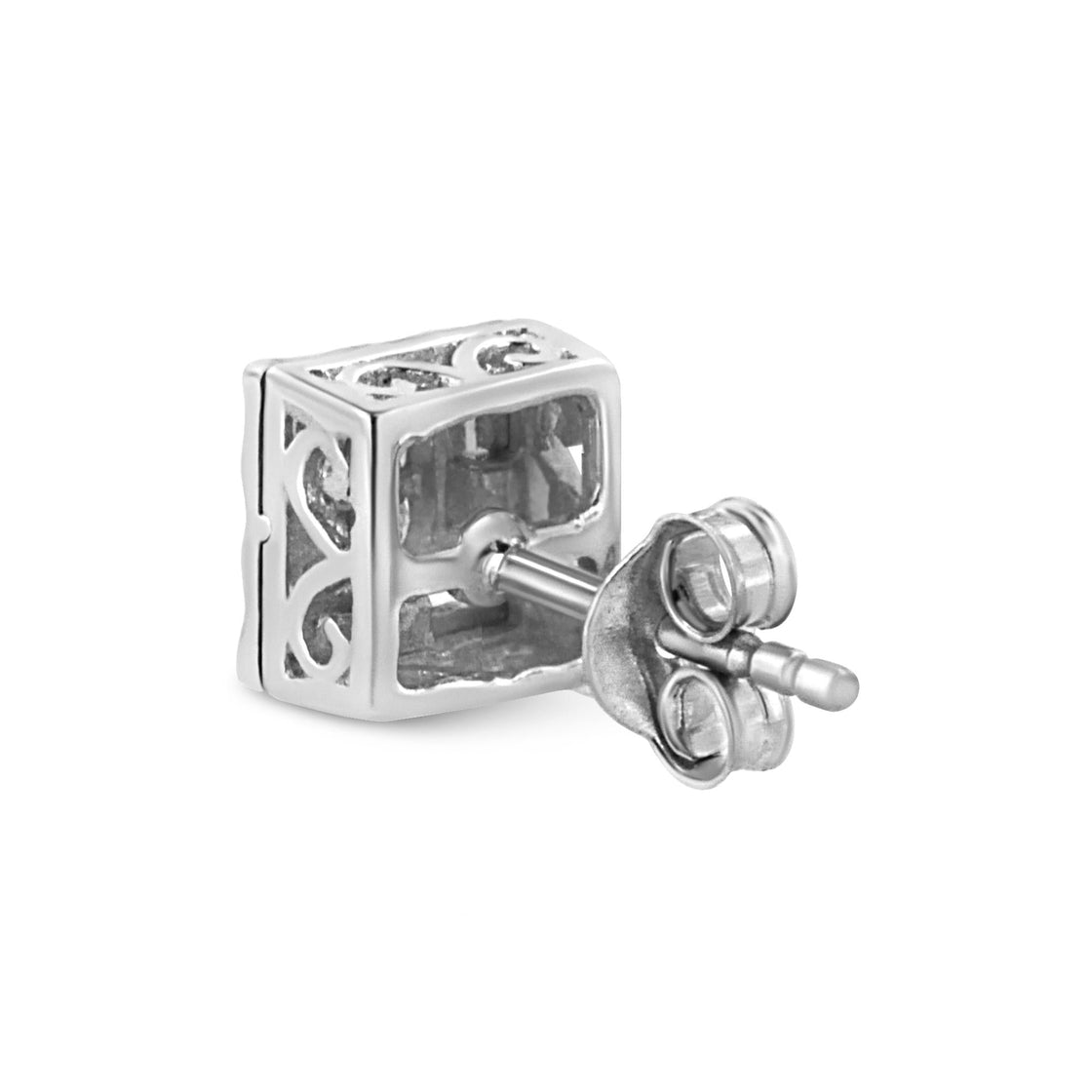 .925 Sterling Silver 1/6 Cttw Invisible Set Princess-Cut Diamond Quad Composite Stud Earrings (H-I Color, I1-I2 Clarity)-3
