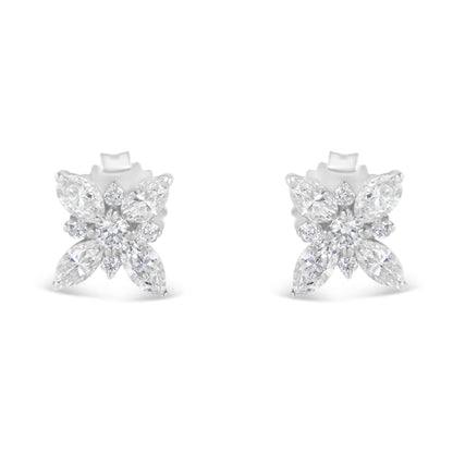 14K White Gold Marquise Diamond Flower Stud Earring (1.00 cttw, H-I Color, SI1-SI2 Clarity)-3