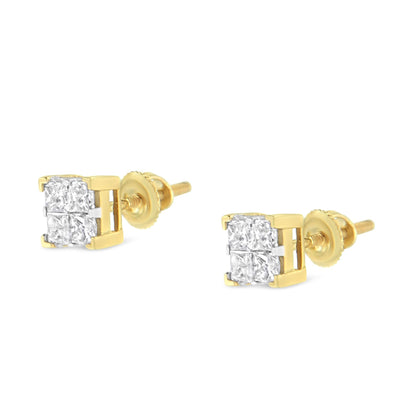 10K Yellow Gold 3/4 Cttw Invisible Set Princess-Cut Diamond Composite Square Stud Earrings (I-J Color, I2-I3 Clarity)-3