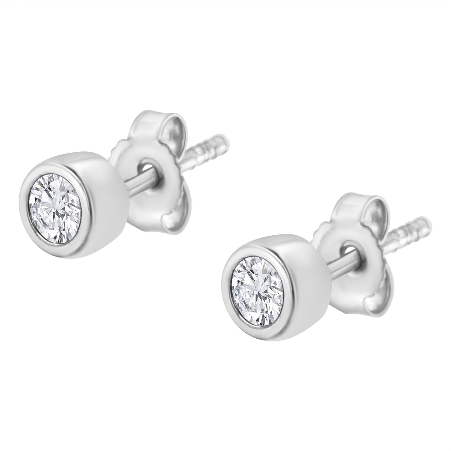 10K White Gold 1/5 Cttw Round Brilliant-Cut Near Colorless Diamond Bezel-Set Stud Earrings (H-I Color, I1-I2 Clarity)-3