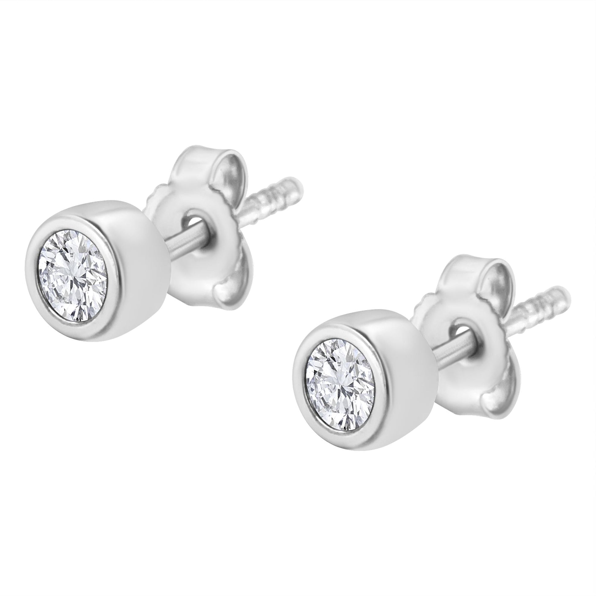 10K White Gold 1/5 Cttw Round Brilliant-Cut Near Colorless Diamond Bezel-Set Stud Earrings (H-I Color, I1-I2 Clarity)-3