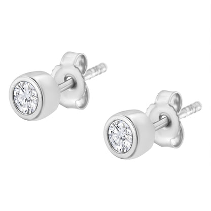10K White Gold 1/5 Cttw Round Brilliant-Cut Near Colorless Diamond Bezel-Set Stud Earrings (H-I Color, I1-I2 Clarity)-3