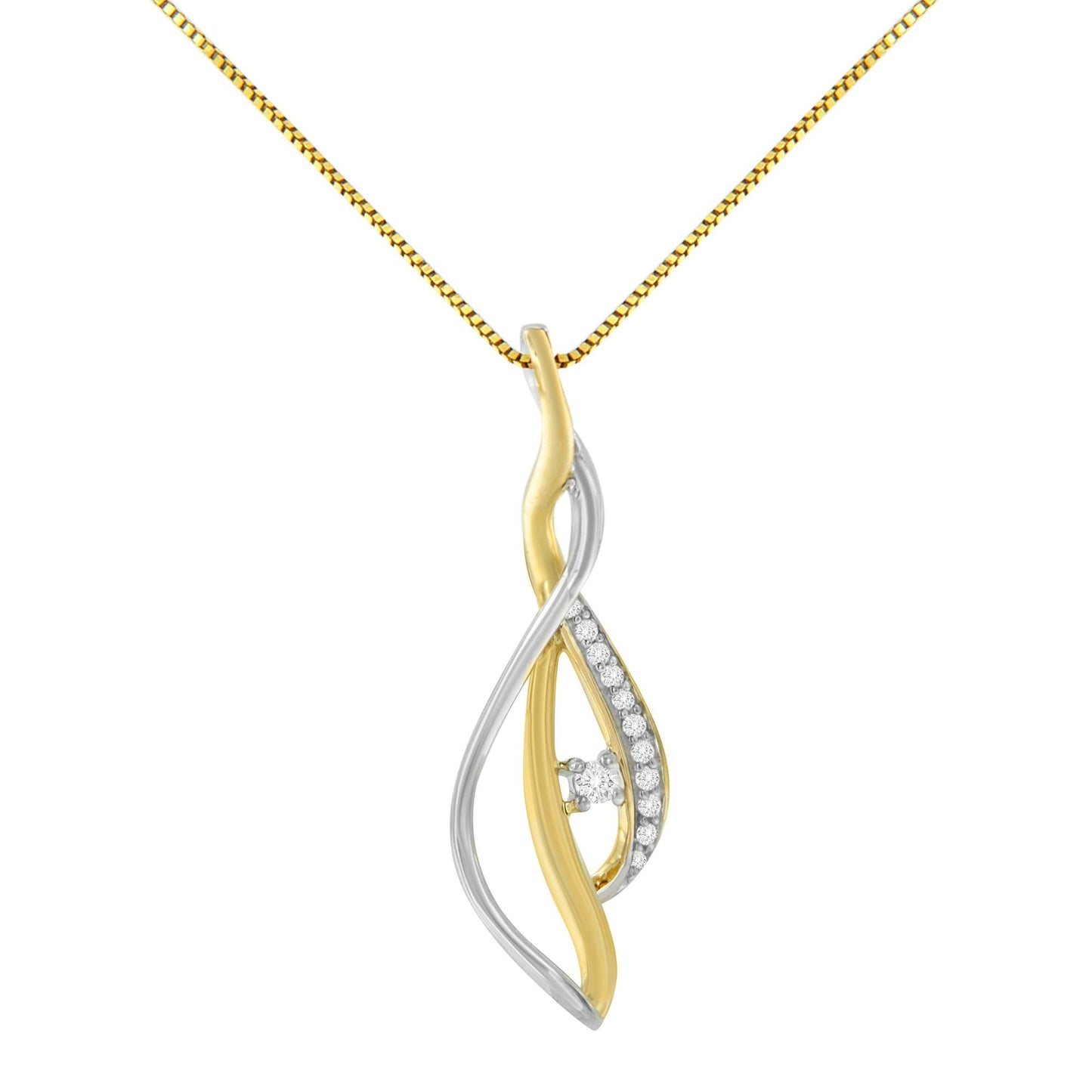 Espira 10K Two-Tone Gold Round Cut Diamond Cascade Pendant Necklace (1/10 cttw, J-K Color, I2-I3 Clarity)-3