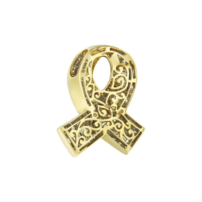 14K Yellow Gold 2 5/8 cttw Channel Set White Diamond Awareness Ribbon Pendant Necklace (G-H Color, VS1-VS2 Clarity) - NO CHAIN-3