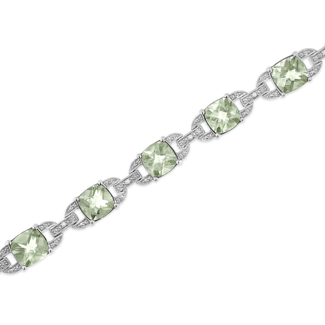 .925 Sterling Silver 7x7 mm Cushion Cut Green Amethyst and 1/20 cttw Round Cut Diamond Fashion Tennis Bracelet (I-J Color, I1-I2 Clarity) - 7"-3