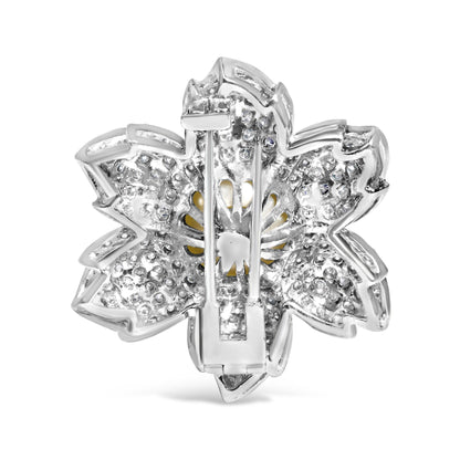 18K White Gold 2 3/4 Cttw Diamond and 12.5 MM Cultured Freshwater Pearl Floral Brooch Pin (G-H Color, VS1-VS2 Clarity)-3