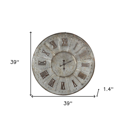 39" Rustic Galvanized Metal Round Wall Clock-7