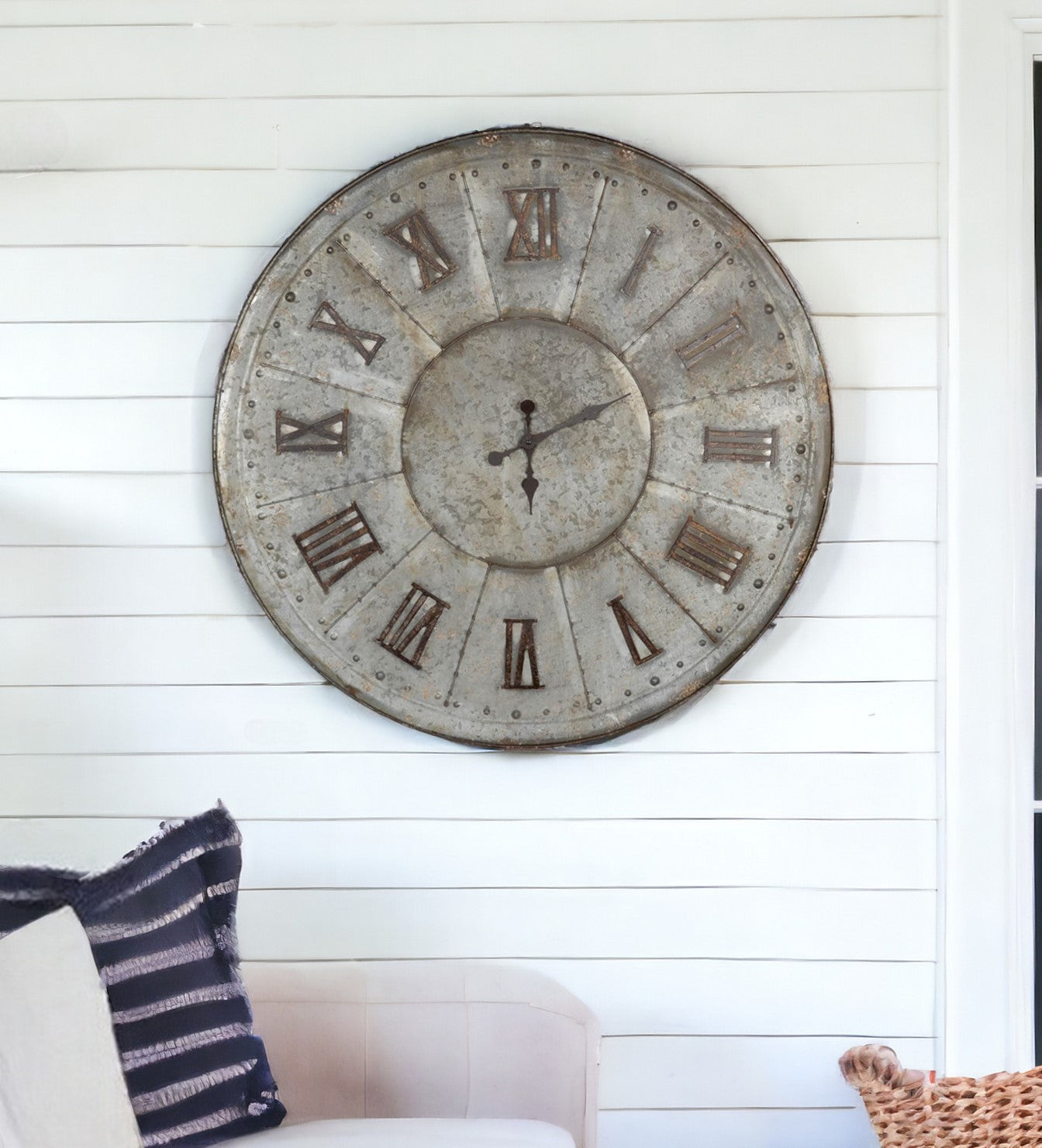 39" Rustic Galvanized Metal Round Wall Clock-1