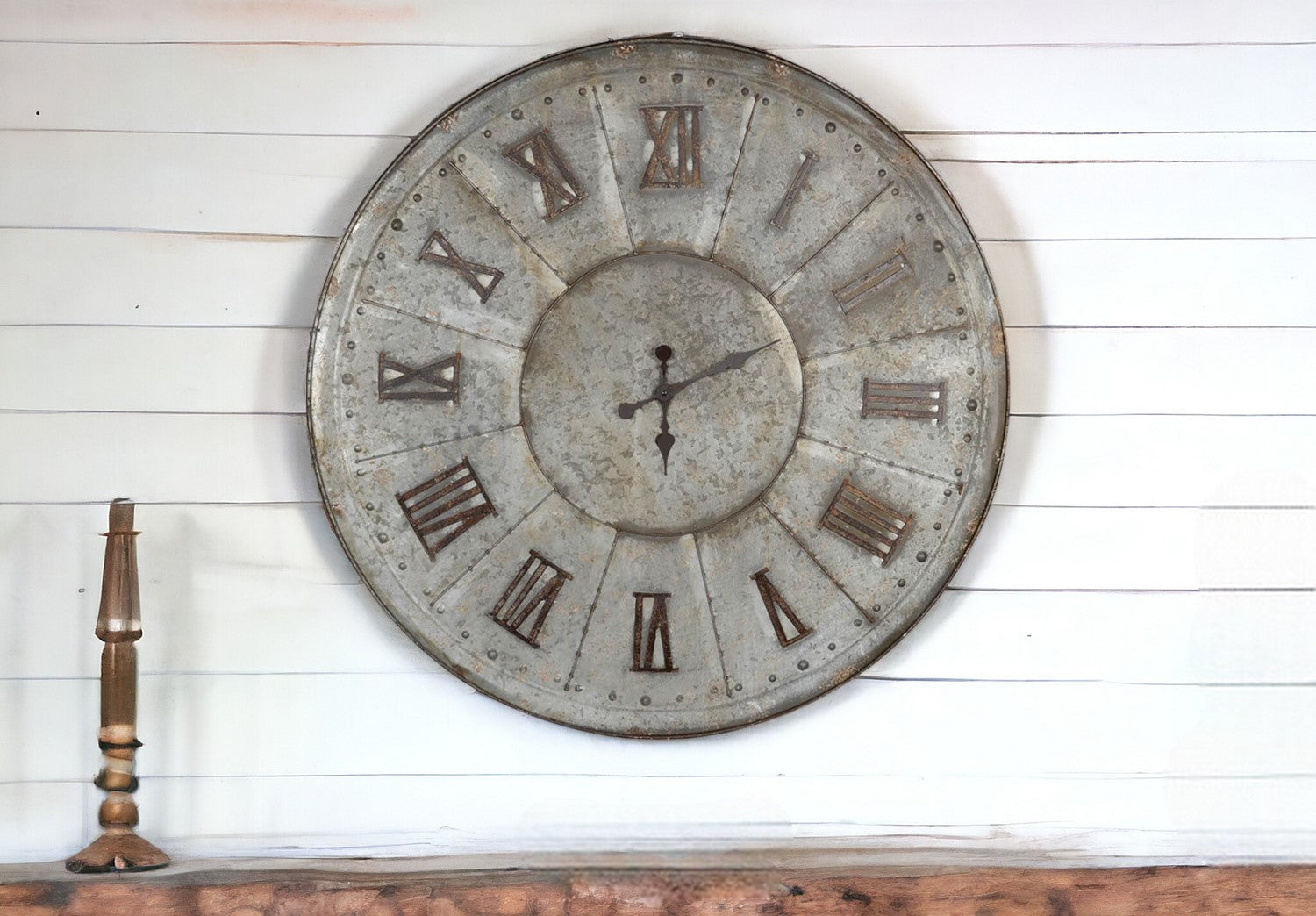 39" Rustic Galvanized Metal Round Wall Clock-2