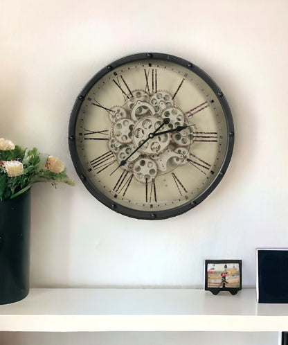 18" Black and Ivory Vintage Gear Industrial Wall Clock-1