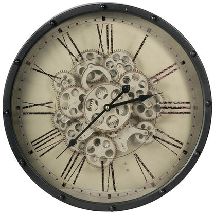18" Black and Ivory Vintage Gear Industrial Wall Clock-8