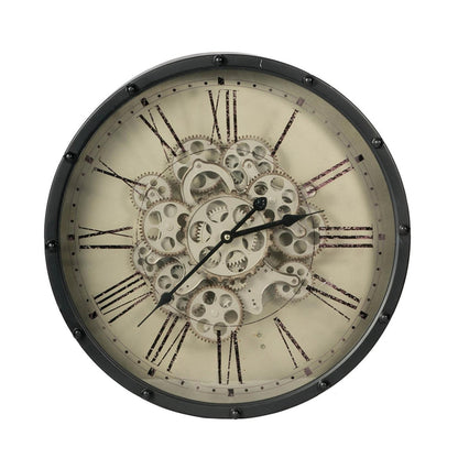 18" Black and Ivory Vintage Gear Industrial Wall Clock-0