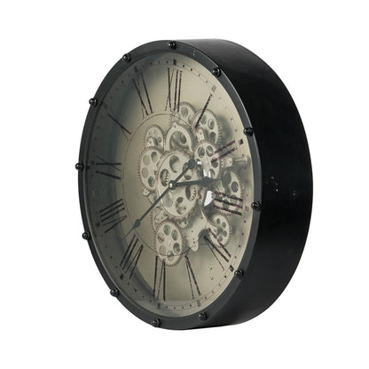 18" Black and Ivory Vintage Gear Industrial Wall Clock-3