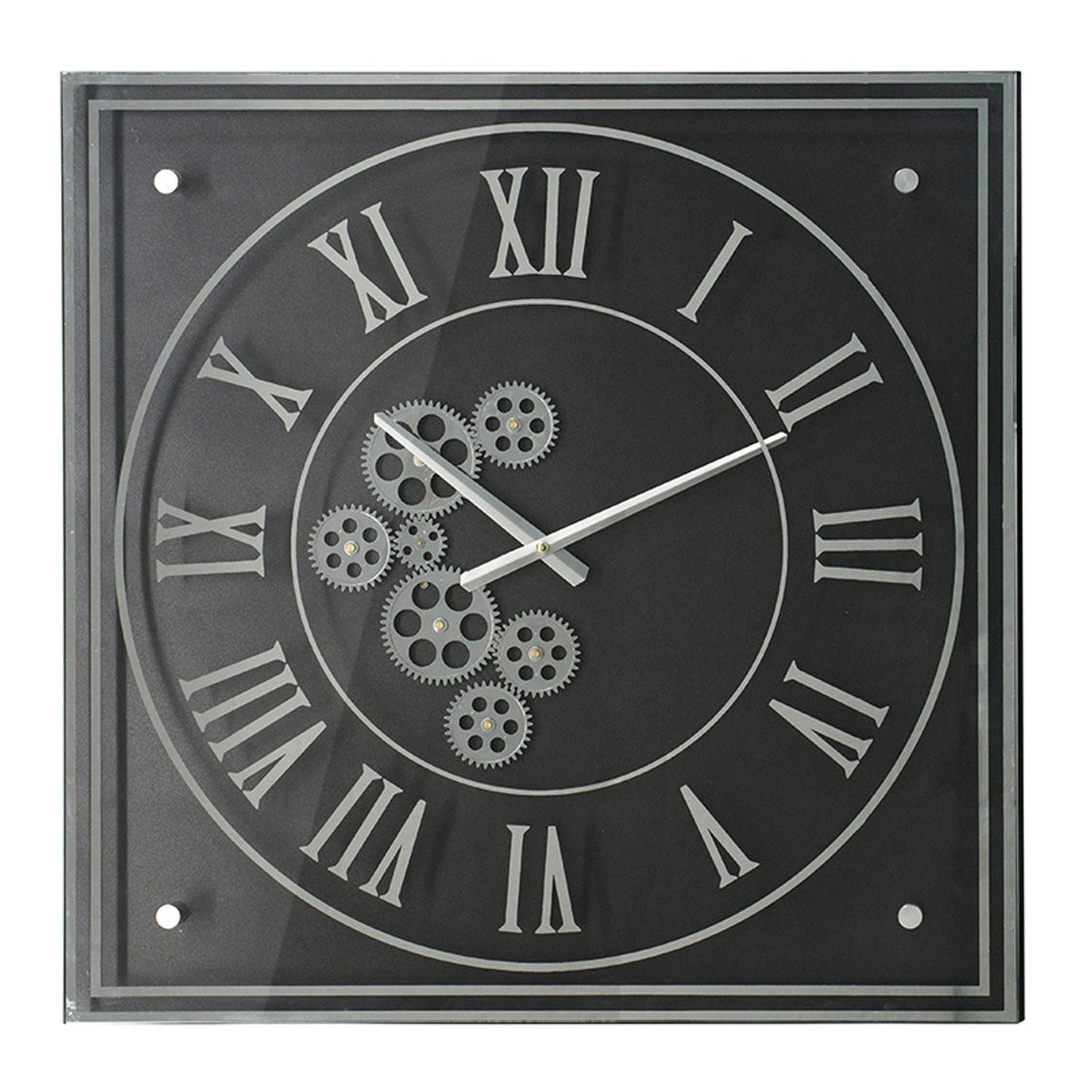24" Black and Silver Vintage Style Gears Square Wall Clock-1