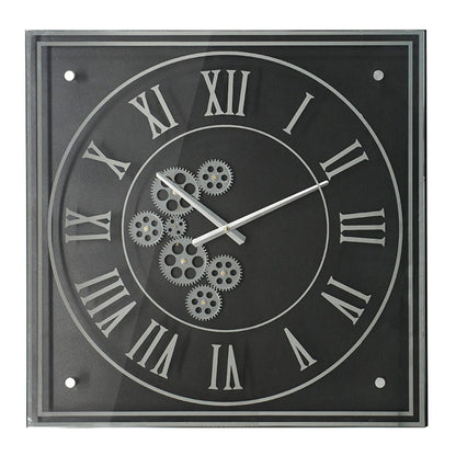 24" Black and Silver Vintage Style Gears Square Wall Clock-1
