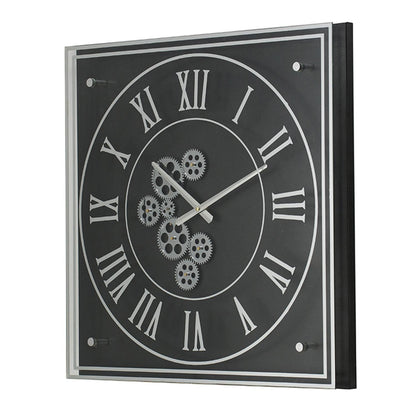 24" Black and Silver Vintage Style Gears Square Wall Clock-3