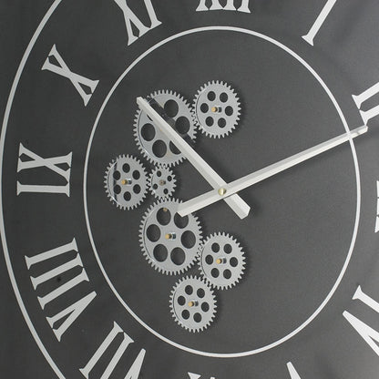 24" Black and Silver Vintage Style Gears Square Wall Clock-6