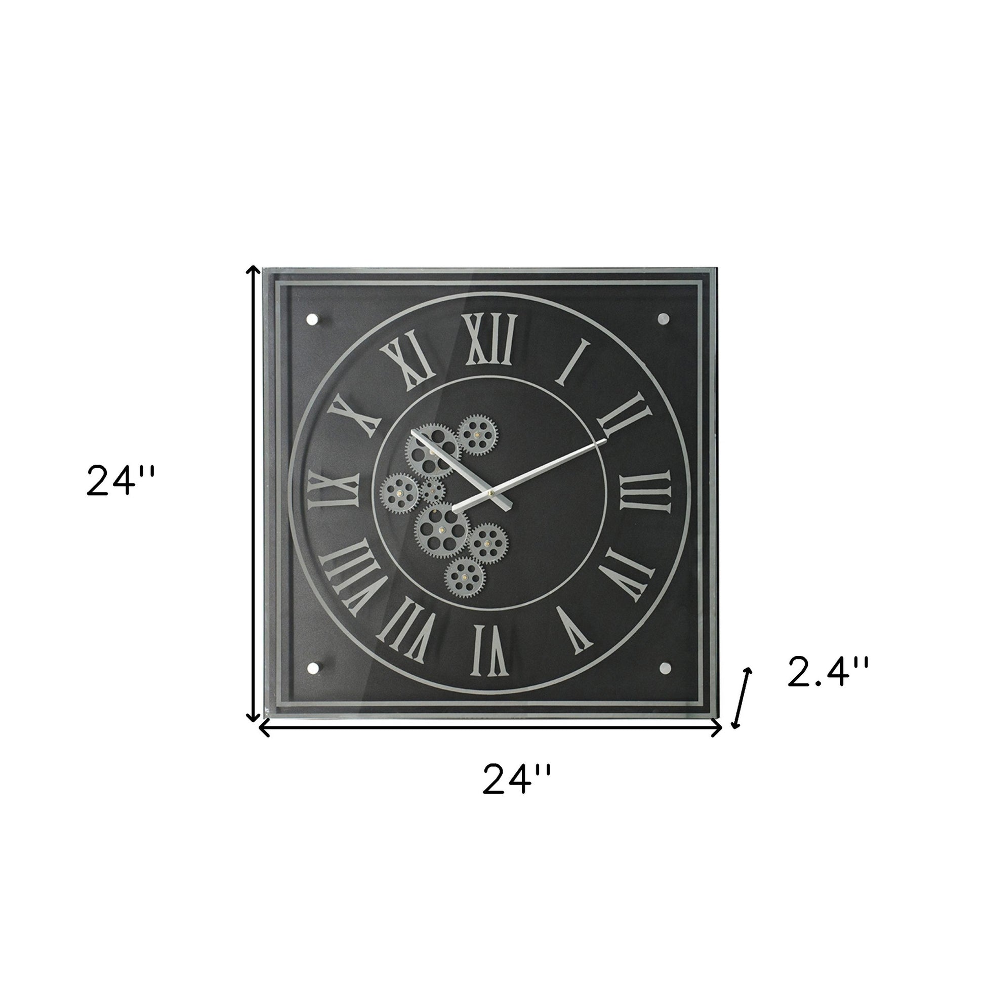 24" Black and Silver Vintage Style Gears Square Wall Clock-7