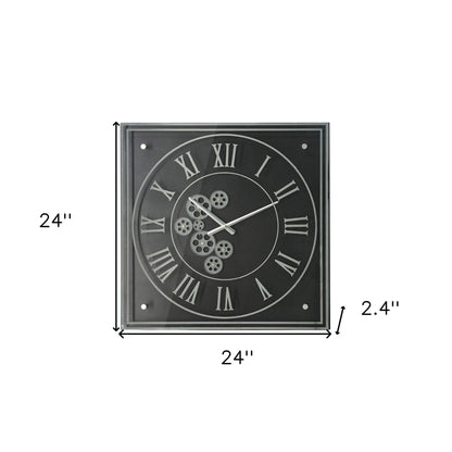 24" Black and Silver Vintage Style Gears Square Wall Clock-7
