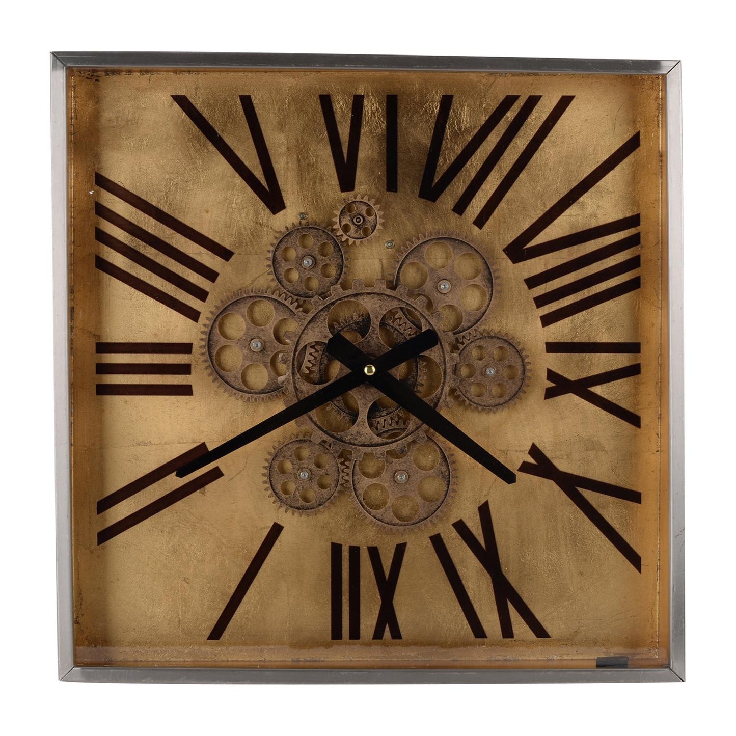 Golden Gears Roman Numeral Square Wall Clock-0