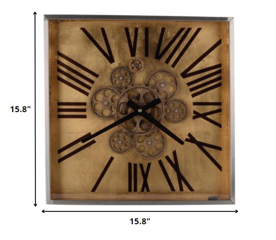 Golden Gears Roman Numeral Square Wall Clock-4