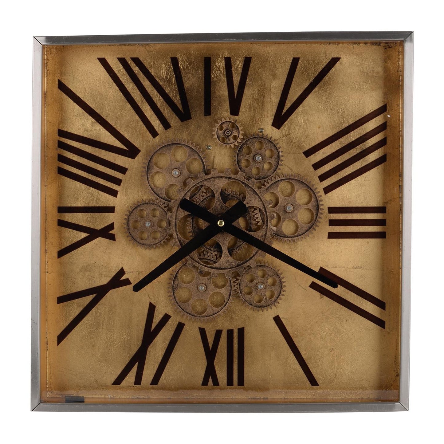 Golden Gears Roman Numeral Square Wall Clock-1