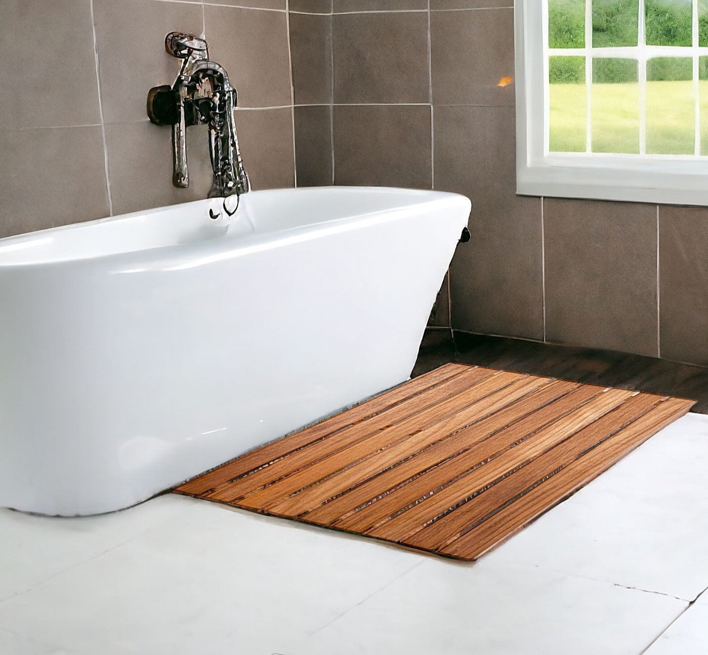 20" Premium Teak Shower Bath Mat-2