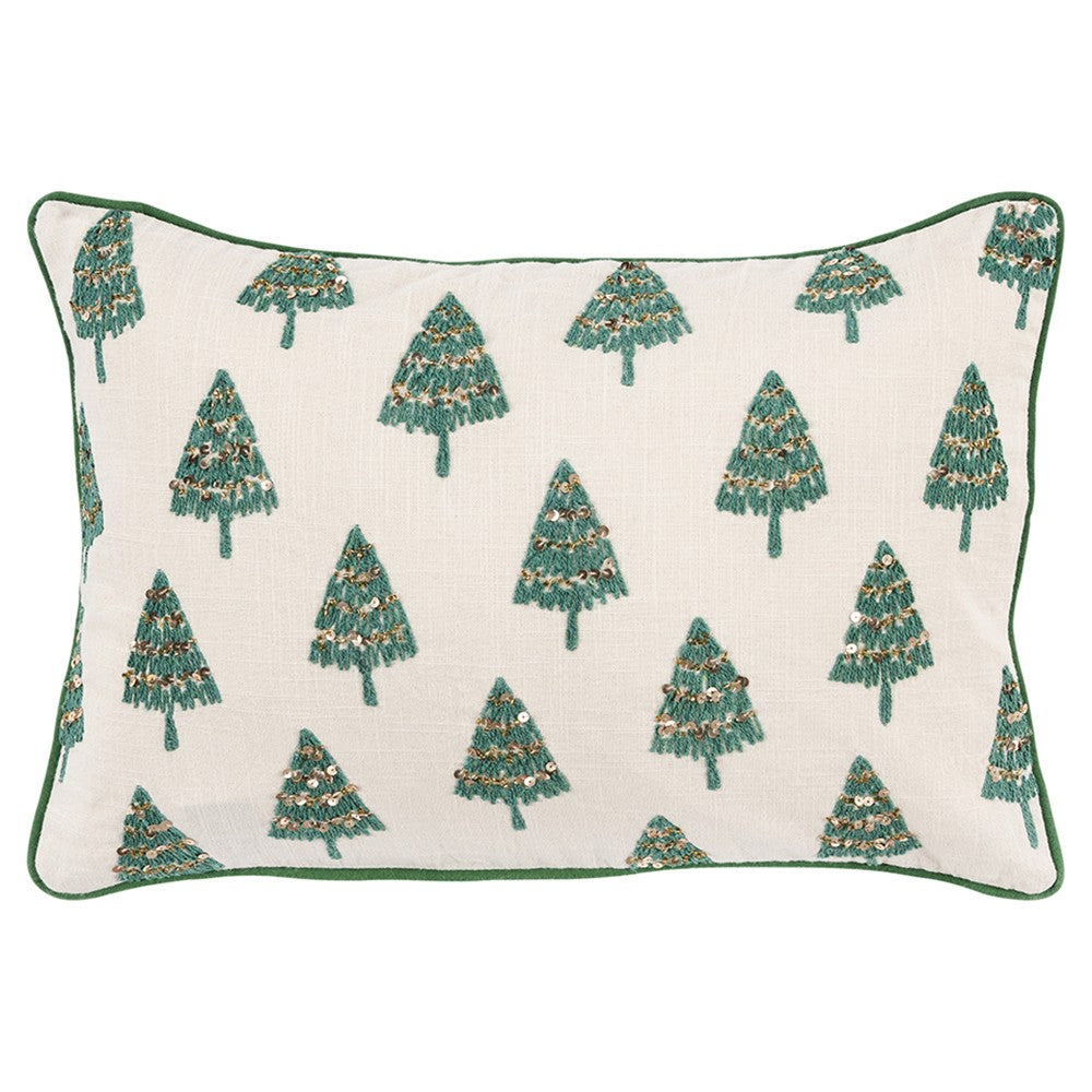 Ivory and Green Modern Christmas Tree Lumbar Throw Pillow-1