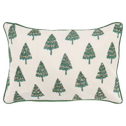 Ivory and Green Modern Christmas Tree Lumbar Throw Pillow-1