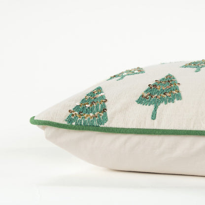 Ivory and Green Modern Christmas Tree Lumbar Throw Pillow-2