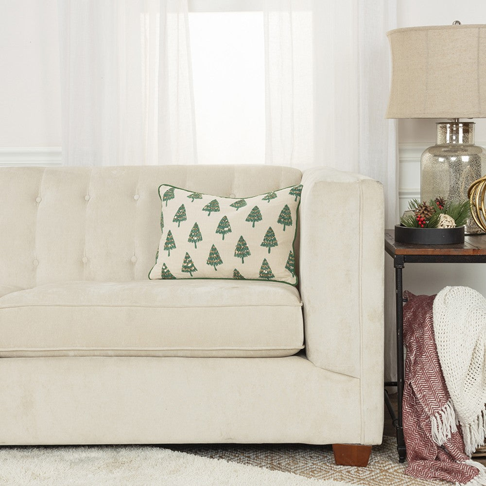 Ivory and Green Modern Christmas Tree Lumbar Throw Pillow-5