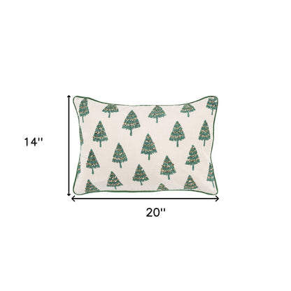 Ivory and Green Modern Christmas Tree Lumbar Throw Pillow-6