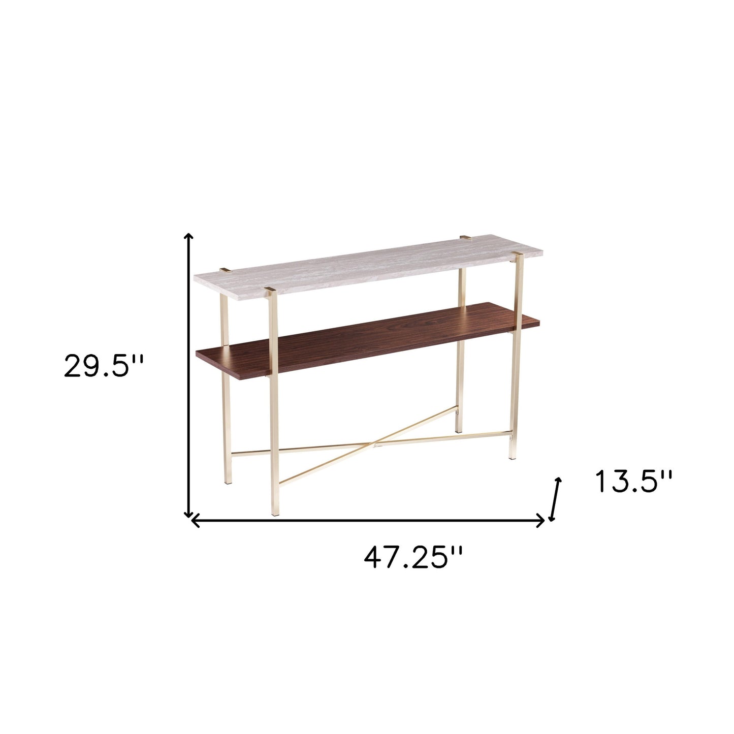 47" White Brass and Brown Faux Marble Console Table With Shelf-6
